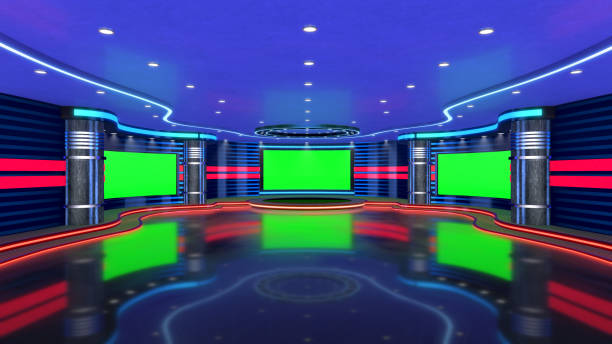 телевизионная студия, виртуальная студия. идеально подходит для зеленого экрана композиции. - compositing стоковые фото и изображения