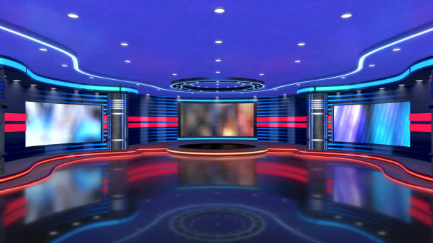 Television studio, virtual studio set. ideal for green screen compositing. 3d virtual studio set, ideal for green screen compositing. broadcast programming photos stock pictures, royalty-free photos & images