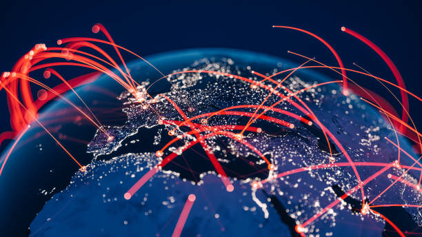 global communication network (world map credits to nasa) - social issues globe communication world map foto e immagini stock