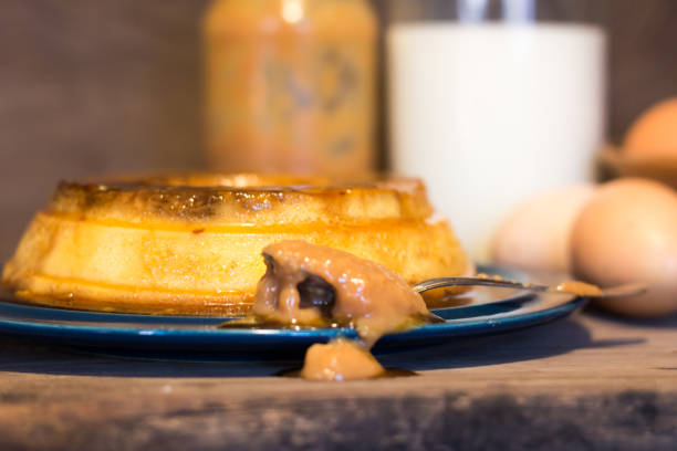 flan made with eggs, milk and sugar, decorated with caramel and dulce de leche