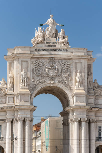 Beautiful view to old historic Arco da Augusta in Comercio square in Lisbon, Lisbon, Portugal