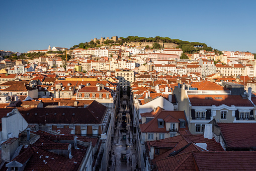 Beautiful view to old historic city buildings in Lisbon, Lisbon, Portugal