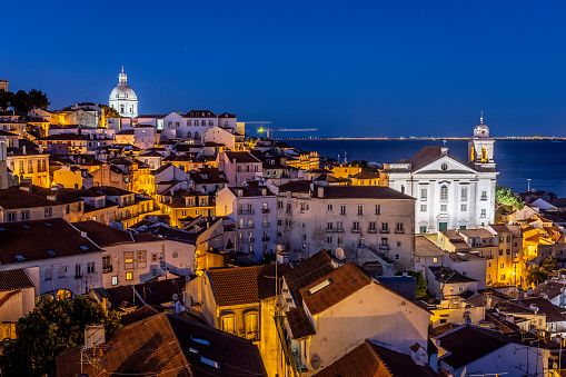 Beautiful view to old historic city buildings in central Lisbon in Lisbon, Lisbon, Portugal