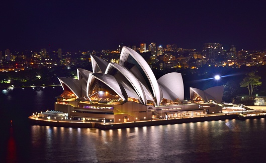 Long exposure shot of the Sydney Opera House and Sydney Harbor at night - Sydney, Australia