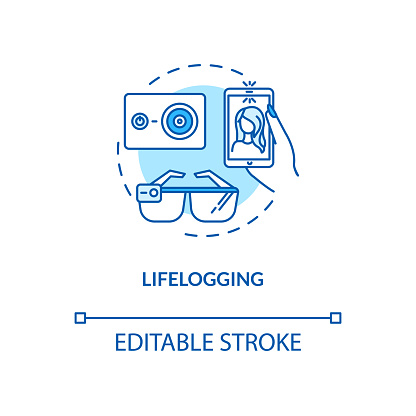 Lifelogging concept icon. Biohacking, video blogging idea thin line illustration. Streaming culture, social media lifestyle. Vector isolated outline RGB color drawing. Editable stroke