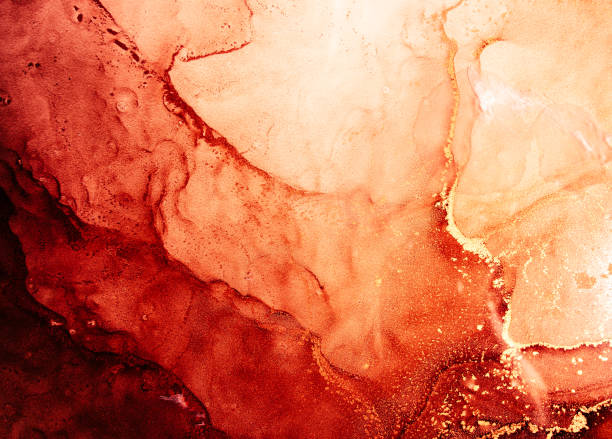 red ink water marble texture hot volcanic lava Red ink water. Marble texture. Hot volcanic lava abstract design with streak pattern. Bright glitter fluid with orange golden fleck grain. Creative stained surface art background. Mars planet. marble rock photos stock pictures, royalty-free photos & images