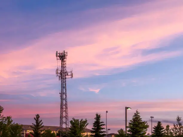 Photo of communication tower in sunset