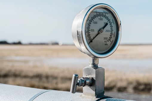 oil pipeline pressure gauges at south of SK, Canada.