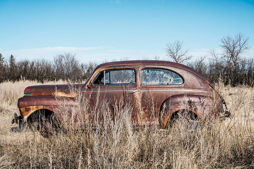Abandoned vehicle on the Prairie , SK, Canada.