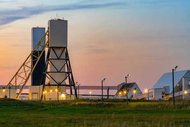 Photo of potash mine at night