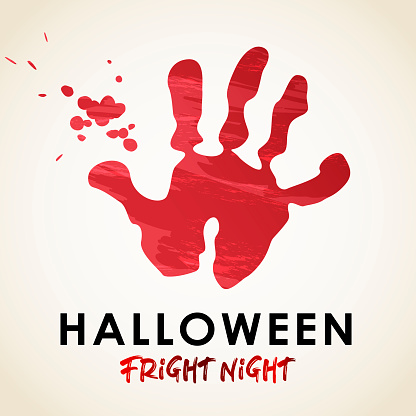 An invitation for the Halloween Bloody Fright Night Party with bleeding handprint