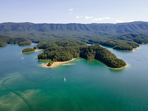 Aerial view of South Holston Lake in eastern Tennessee in the summer.