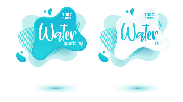 Mineral water tag. Blue label and stikers emblem with drops of water for web and print tag.Still and sparkling water label set. Vector illustration for you design. vector art illustration