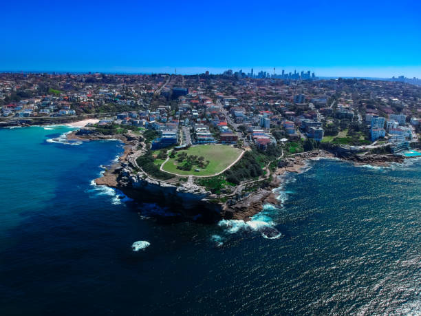 istock Panoramic Aerial Drone view of Bondi Beach Sydney Australia 1271634005