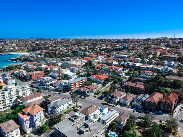 istock Panoramic Aerial Drone view of Bondi Beach Sydney Australia 1271634171