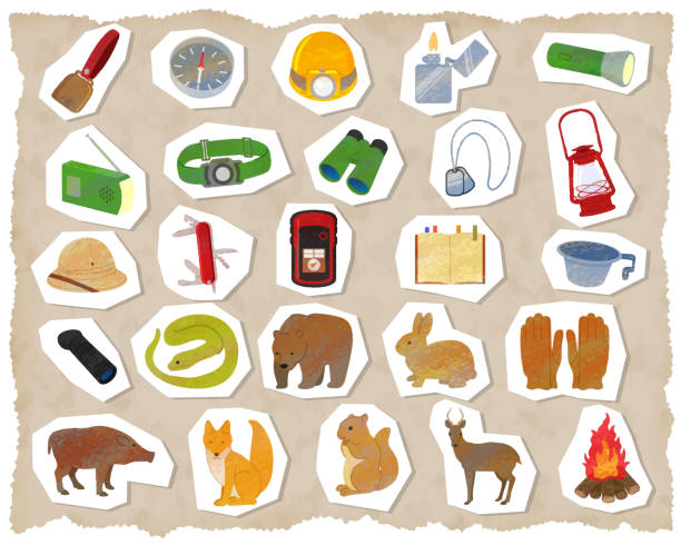 Exploration illustration set material / analog style Illustrations that can be used in various fields caving stock illustrations