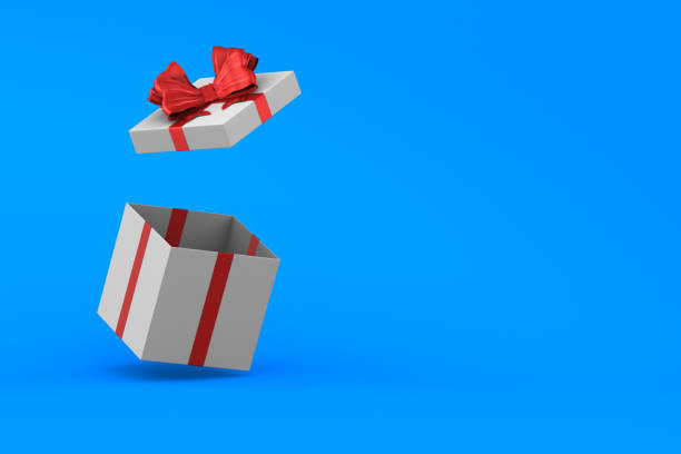 istock open white gift box with red bow on blue background. Isolated 3D illustration 1271637815