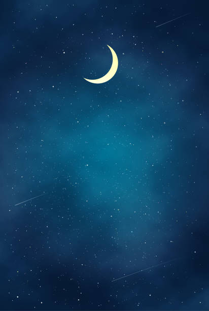 Beautiful Night landscape illustration It is an illustration of a  Beautiful Night landscape. crescent moon stock illustrations