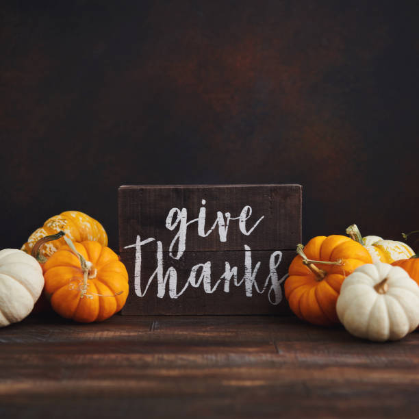 istock Fall Thanksgiving background with pumpkin assortment and message of thanks 1271638937