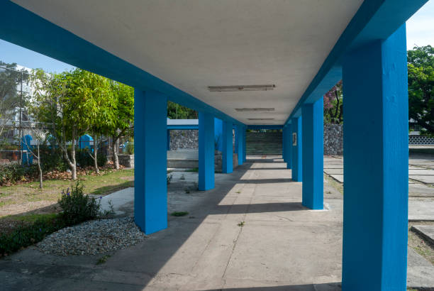 istock Concrete and steel structure architectural and engineering. Concrete and iron structure to protect passersby from the sun and rain. 1271646651