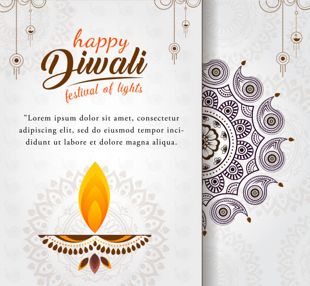 Diwali Greeting Card With Mandala Greeting card design for Hindu Festival Diwali with Traditional Mandalas & Oil Lamp Illustration. deepavali stock illustrations