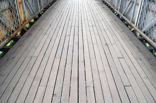 Wooden floor on the bridge. Boards.