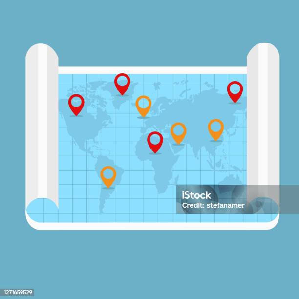 Map With Marks Locations On Map Flat Map With Notation And Markers Vector Illustration ...