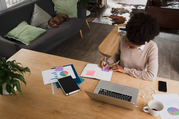 istock Stressed female student studying for online exam sitting in modern kitchen with coffee and stationary 1271659784