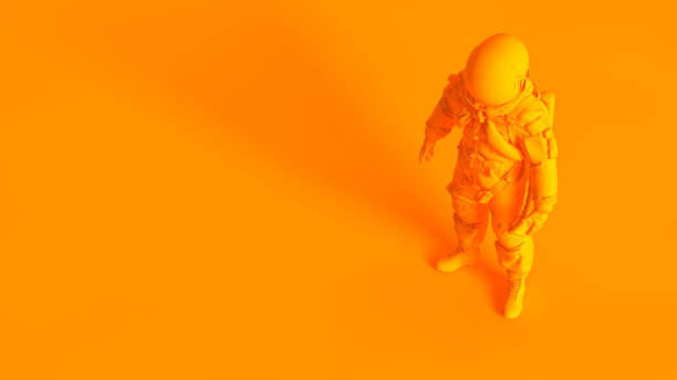 istock Concept stereoscopic image. Astronaut 3d model isolated on orange background. 1271663619