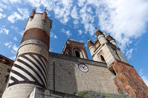 Grizzana Morandi / Bologna, Italy - August 13, 2020: Rocchetta Mattei central courtyard towers.