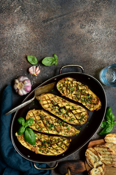 istock Grilled spicy eggplant in a skillet pan 1271669551