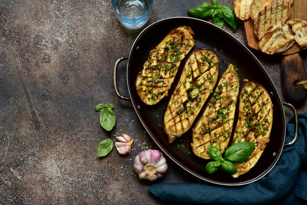 istock Grilled spicy eggplant in a skillet pan 1271669552