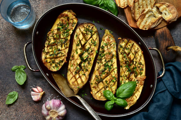 istock Grilled spicy eggplant in a skillet pan 1271669554