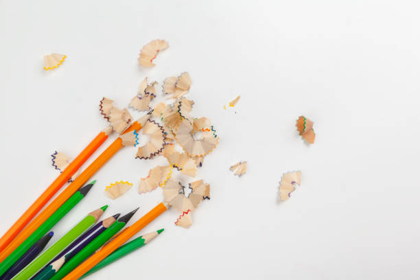 istock sharped pencils with Pencil Shaving isolated on white 1271670691