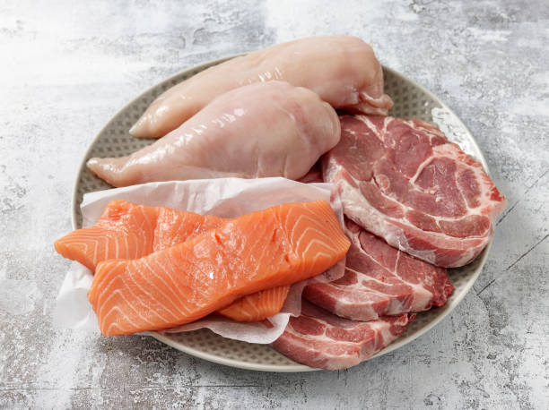 istock various raw meat and salmon, products for Keto diet 1271670804