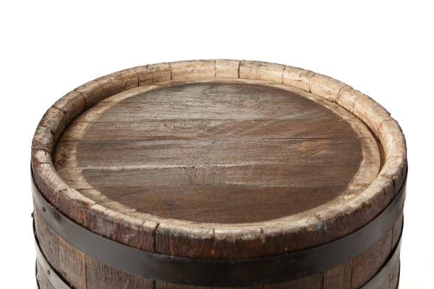 istock Wooden barrel with iron rings. Isolated on white background. 1271672346