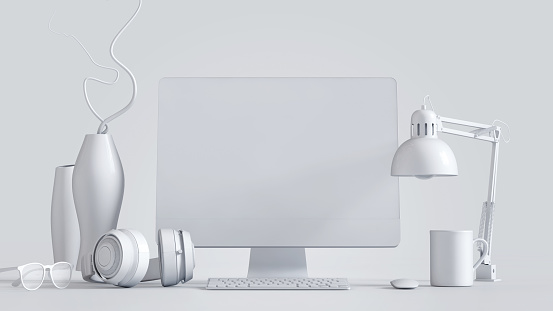 White desktop mockup, workplace conceptual image.