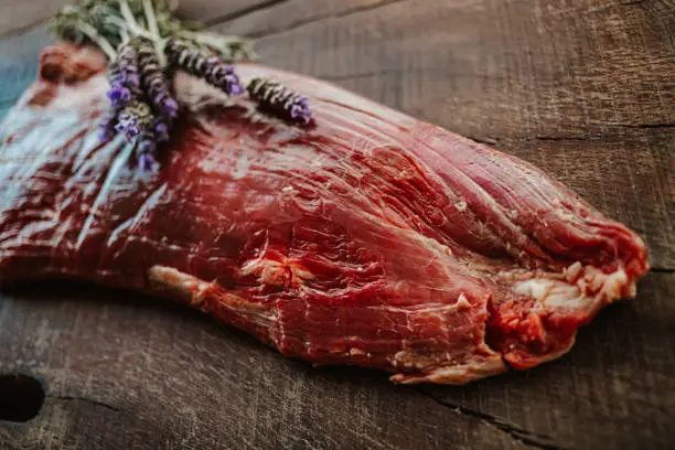 Black Angus American flank steak, raw meat