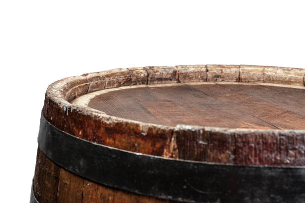 istock Wooden barrel with iron rings. Isolated on white background. 1271675144