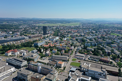 Dübendorf and Stettbach next to Zurich City. Near Zurich City where built several new residantial and office buildings. The wide angle image was captured during summer season.