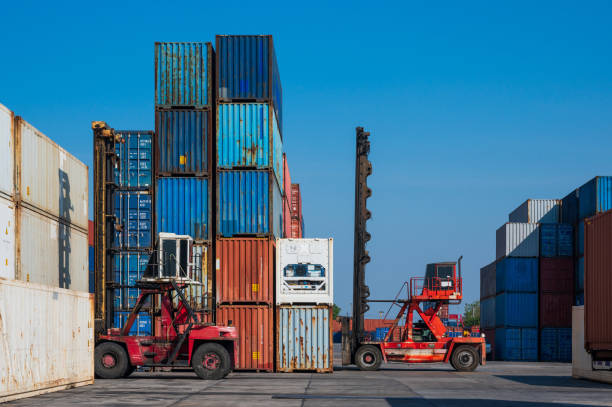istock Stacking of Container cargo harbor. Business Logistics import export shipping concept. 1271675370
