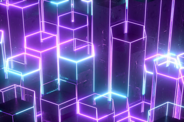 istock Abstract 3D Hexagon Blocks Background with Neon Lights 1271675388
