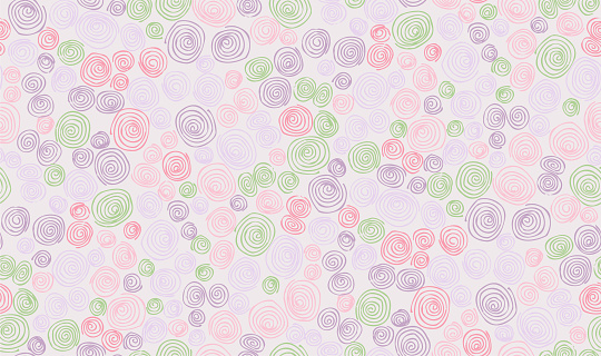 Abstract geometric hand drawn randomly scattered spiral circles seamless pattern. Vector doodle background.