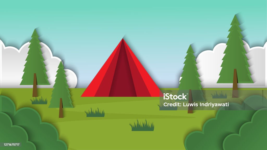 Summer Camp Outdoor Cartoon Background Vector With Paper Cut Style  Background Isolated Stock Illustration - Download Image Now - iStock