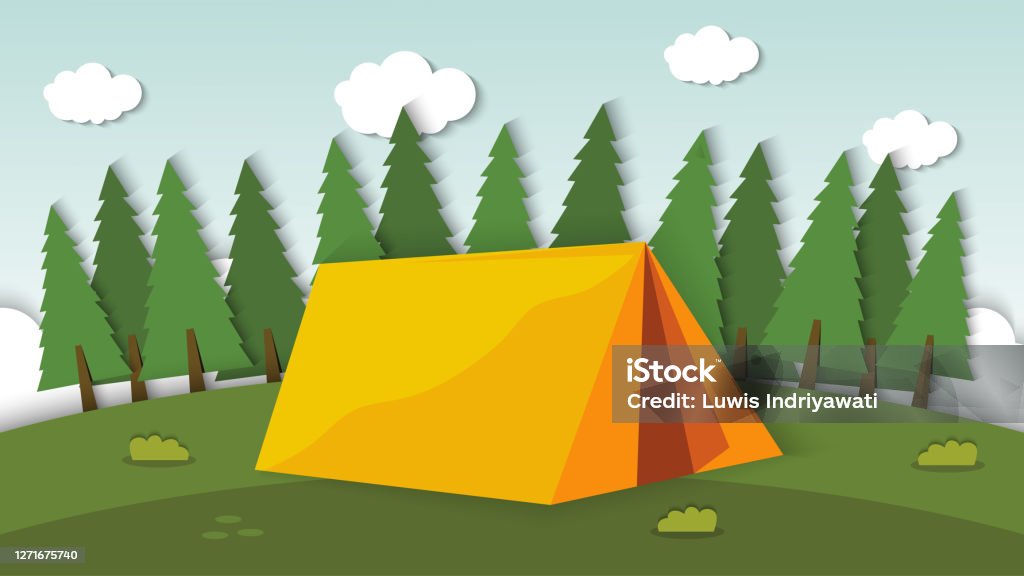 Summer Camp Outdoor Cartoon Background Vector With Paper Cut Style  Background Isolated Stock Illustration - Download Image Now - iStock
