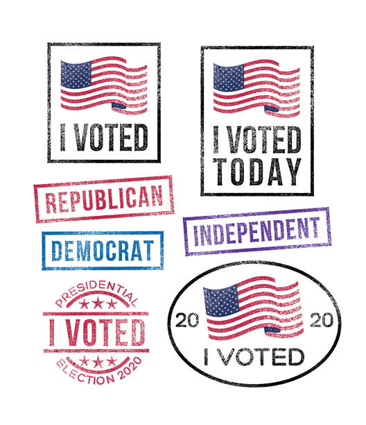 znaczki gumowe usa wybory głosowałem naklejki - voting rubber stamp american flag usa stock illustrations