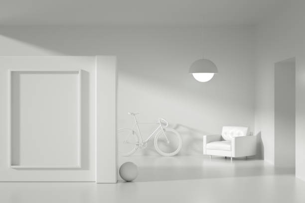 marco vacío 3d en sala de estar blanca con luz solar - loft apartment living room sofa vehicle interior fotografías e imágenes de stock
