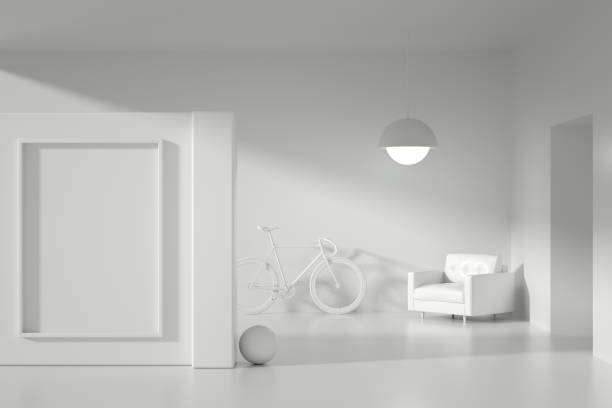 3D Empty Frame in white living room with sunlight