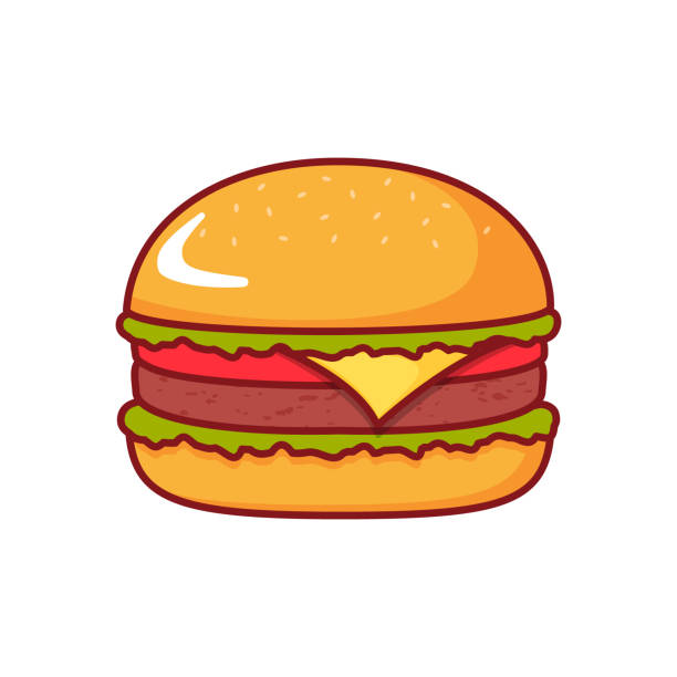 흰색 배경에 햄버거 고립 된 아이콘. - hamburger bun barbecue sign stock illustrations