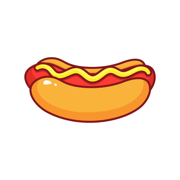 핫도그 흰색 배경에 아이콘을 분리. - hot dog snack food ketchup stock illustrations